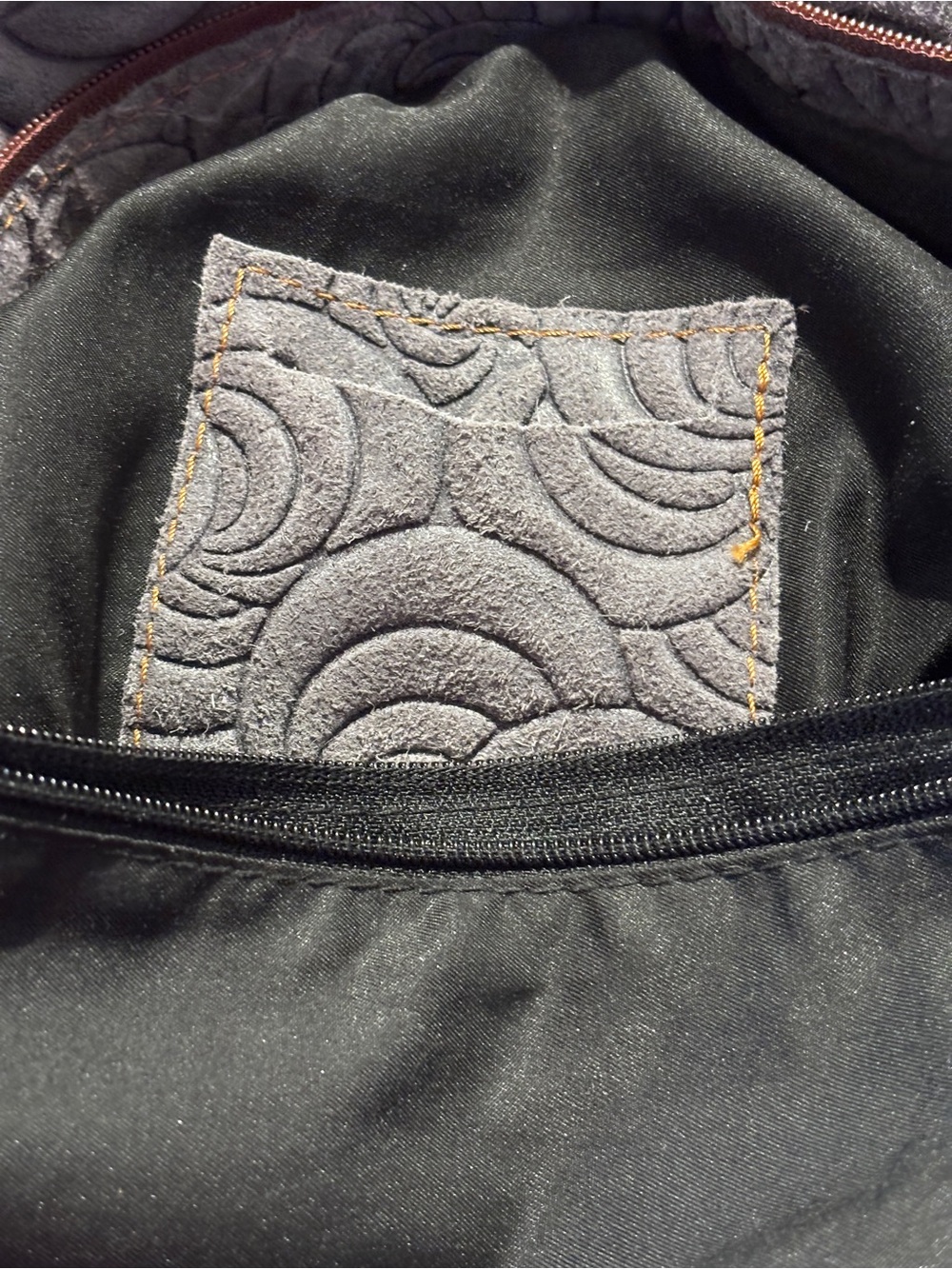Italian Leather Bag Gray Embossed Shoulder Hobo Bag with Brown Leather Swirls - Picture 10 of 13